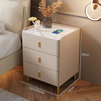 Table de chevet intelligente de luxe moderne avec verrouillage par empreinte digitale, table de nuit grise avec chargeur sans fil LED, assemblée, 3 tiroirs