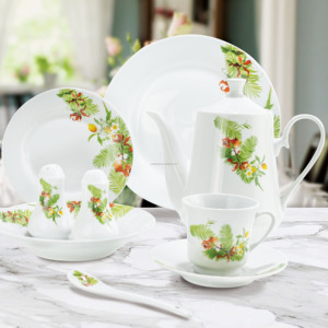 Bán Buôn Sang Trọng Sứ Tốt Bộ Đồ Ăn <span class=keywords><strong>40Pcs</strong></span> Vòng Bộ Đồ Ăn Màu Trắng Tùy Chỉnh In Mới Xương Gốm Đặt Bữa Ăn Tối - Product Image 4