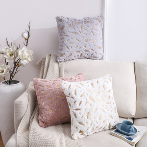 Fodera per cuscino quadrata in peluche con design a piuma dorata a doppia faccia, stile moderno per divano, casa, ufficio, stile transfrontaliero - Product Image 2