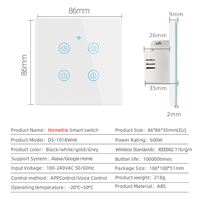 Standard EU Homekit apple touch smart home WiFi wall light switch, interrupteur de télécommande Siri commande vocale, écosystème IOS