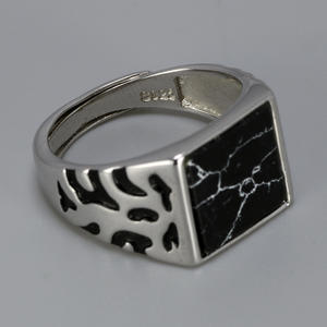 A Forma di quadrato Nero di Pietra Del Modello di Fiore di Disegno di Modo Degli Uomini Anelli Con Reale Pietra Anelli Registrabili - Product Image 5