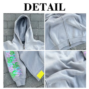 เสื้อฮู้ดดี้ทรงบ็อกซี่แบบครอป ซิปหน้า ล้างสีแบบแอซิดวอช ทำสีซีดแบบซันเฟด พิมพ์ลายแบบซับลิเมชั่นและดีทีจี คุณภาพสูง ขายส่ง รับผลิตตามแบบ - Product Image 6