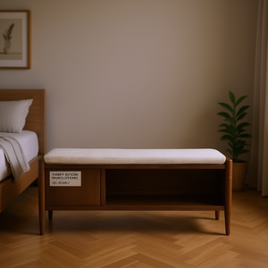 Banco de dormitorio con almacenamiento y cojín tapizado, estilo moderno de mediados de siglo, de madera, con 1 cajón, mueble de dormitorio - Product Image 2