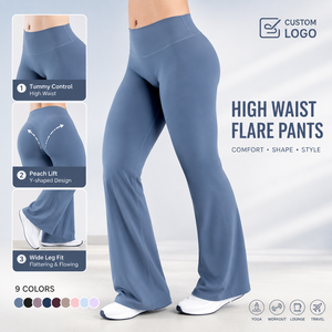 Custom Logo Wide Leg Yoga Pants <strong>Leggings</strong> for Women High Waist Tummy <strong>Control</strong> Butt Lifting Workout Lounge Flare Pants OEM ODM - Product Image 2