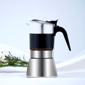 Nouvelle conception de cafetière à percolateur de style italien, en <span class=keywords><strong>verre</strong></span> transparent et en aluminium, cafetière à moka, 6 tasses à expresso - Product Image 4