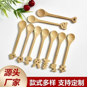 Cuillères en bambou pour enfants, dessin animé, pour desserts, café, glaces, biodégradables, jetables - Product Image 5