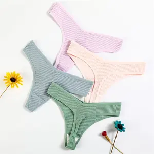 10 Colors Girl's Underwear Low-Rise Panties Tanga Rib Mujeres Underwear Cotton Panties Seamless Thongs For Women