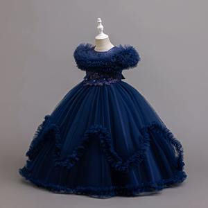 European Glitter Sequins Floral Long Hemline Princess <strong>Dress</strong> For Kids 5-14 Years Fluffy Mesh Tulle Party Gown Girls - Product Image 1