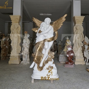 Tay Khắc Tự Nhiên Bằng Đá Cẩm Thạch Trắng Thiên Thần Cupid Tượng Và <span class=keywords><strong>Psyche</strong></span> Bức Tượng - Product Image 3