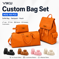 Juego de 3 Piezas de Bolsa de Viaje de Piel Sintética con Logotipo Personalizado YIKU, MOQ 100, Impermeable, Bolsa de Lona, Bolsa de Cosméticos, Bolsa de Viaje de Fin de Semana