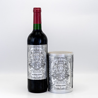 Vente en gros d'étiquette de vin en étain autocollant d'alcool adhésif personnalisé en relief aluminium étain vin bourgogne étiquette d'alcool en métal