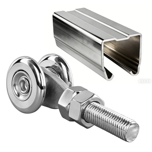 <span class=keywords><strong>Rail</strong></span> moderne à double roue en acier <span class=keywords><strong>pour</strong></span> usage hôtelier, roulement coulissant argenté <span class=keywords><strong>pour</strong></span> <span class=keywords><strong>porte</strong></span> de grange, <span class=keywords><strong>chariot</strong></span> à roulettes suspendu, excellent - Product Image 3