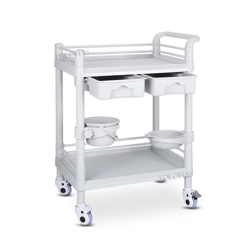 LHRC24 Medical Trolley ABS Plastic Double Layers Multifunctional Shelving Hospital Trolley With Drawers