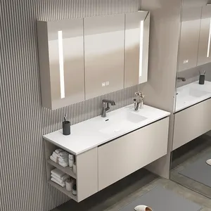 Rectangle Led Mirror Light Bathroom Sets Vanities Modern Luxury Bathroom Vanity With Sink Grey Design Soild Wood Cabinet