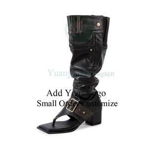 Botas de Tacón Alto con Hebilla de Estilo Vintage, Botas Vaqueras Occidentales para Mujer, Botas de Media Pantorrilla con Tacón Alto - Product Image 3