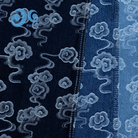 Kain Denim Ramah Lingkungan Berbahan Benang Jacquard Cina dengan Pewarnaan Khusus DC012L-7 Motif Ruyi Biru Tua untuk Jeans Fashion Anak Laki-laki Perempuan Unisex