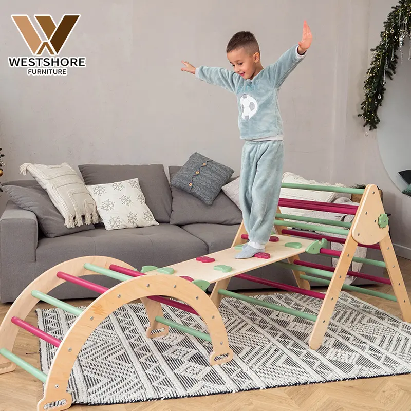Montessori Pickler Triangle Wooden Children Climbing Triangle With Ramp Foldable Indoor Playground Climbing Frame