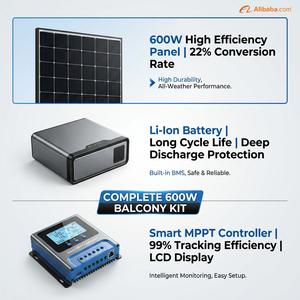 Système de stockage d'énergie <span class=keywords><strong>solaire</strong></span> pour balcon 600W, kit ESS domestique, module PV monocristallin avec batterie au plomb-acide MPPT TUV pour - Product Image 2