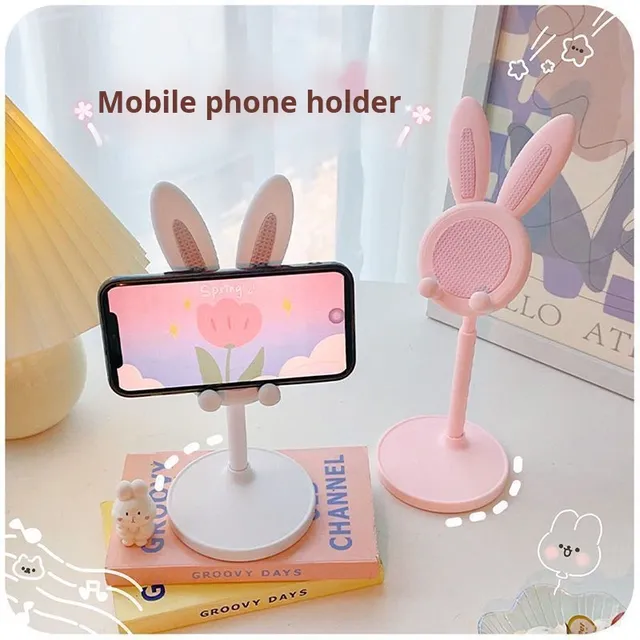 Cute Little Rabbit Desktop Phone Holder Adjustable Height Foldable Design for Watching TV Live Streaming-Lazy Person's Solution