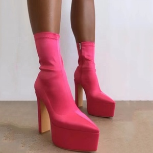 Smooth Satin Women High <b>Block</b> Heels Platform Short Boots Pointed Toe Custom Colors Ankle Booties Fancy Ladies Shoes - Product Image 6