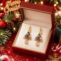Boucles d'oreilles pendantes QX personnalisées en argent sterling 925, motif sapin de Noël, plaquées or, avec zircons cubiques multicolores, bijoux en gros