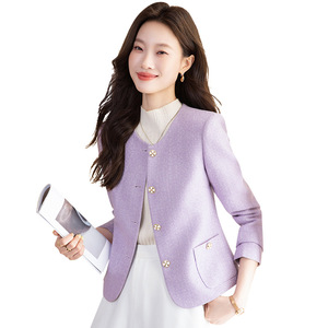 Light Purple Women's Blazer Long Sleeve Solid Color Polyester Anti-Wrinkle Spring Autumn Casual Suit Jacket - Product Image 5
