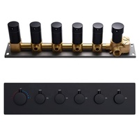 Mitigeur thermostatique de douche moderne en laiton poli chromé noir à 6 poignées et 5 fonctions, avec équilibrage de pression Homedec