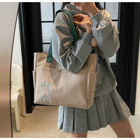 Sac fourre-tout en toile pour femme, sensation haut de gamme, grande capacité, style porté épaule, collection automne 2025, broderie animale fraîche et douce, fermeture éclair