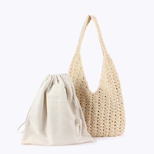 Bolso Tejido Simple de Cuerda de Algodón, Tamaño Mediano, para Otoño, Vacaciones en la Playa, Ocio, Color Bronceado - Product Image 6