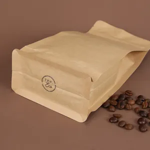 Flat Bottom Zipper Bag Kraft Paper Pouch Bag Custom Printing Resealable Packing Pouch Coffee Bag With Value For Food Packaging