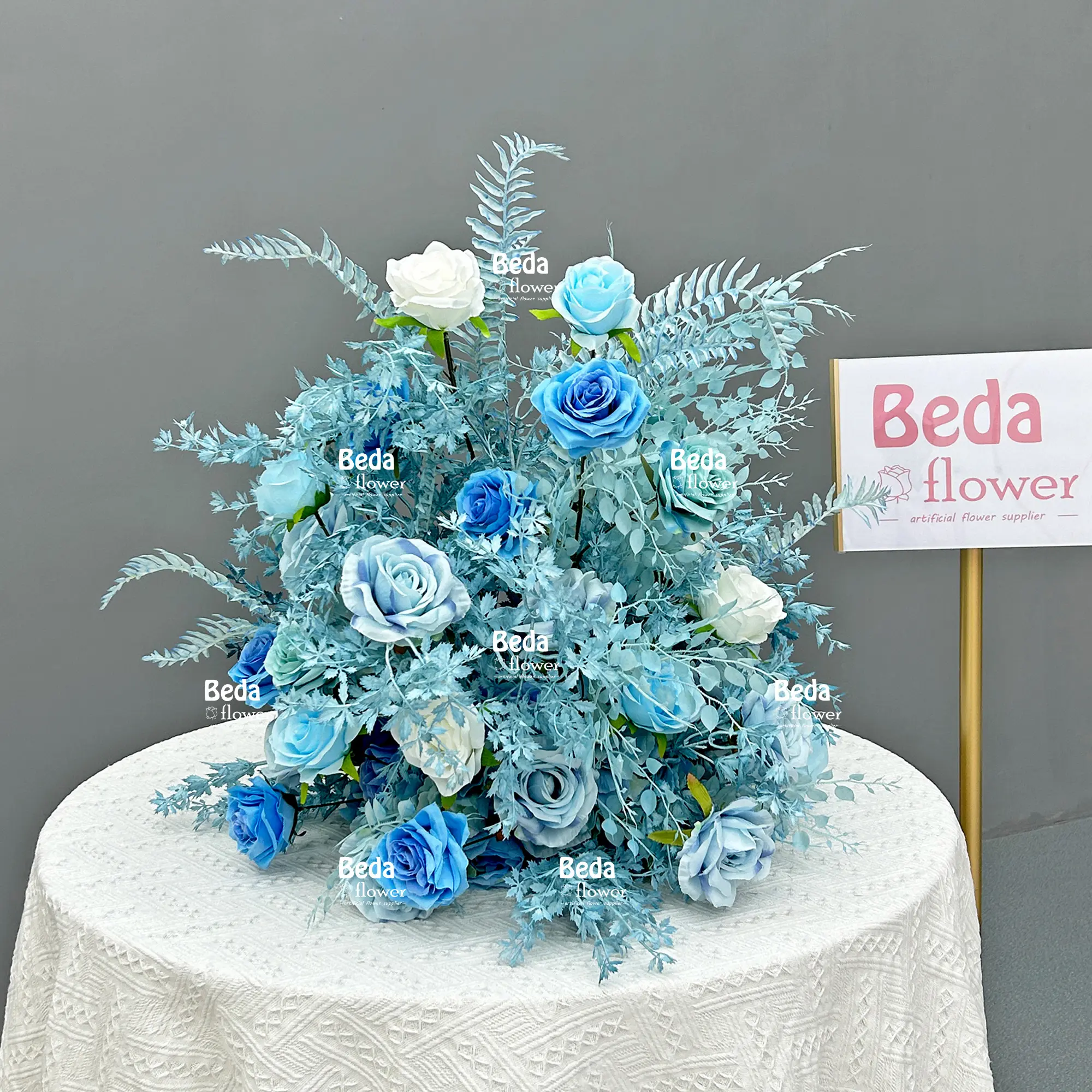 Offre Spéciale luxe bleu Rose babybreath Arrangement floral artificiel événements de fête décor de mariage Bouquet boule de fleurs centres de table