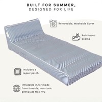 Bestseller - Lit flottant gonflable en PVC pour adultes et transat aquatique, rayures bleues, 180x85cm, pour vacances en bord de mer et utilisation sur yacht