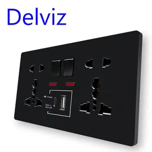 Delviz 13A Universal Dual Power Outlet,146mm*88mm,Switch control USB Port, 1A1C 5V 18W Type C Quick Charge interface Wall Socket