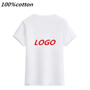 Faible QUANTITÉ MINIMALE DE COMMANDE 100% Coton Sublimation Polyester Tissu Doux Logo Personnalisé Blanc Plaine femmes T-shirts hommes T-shirts Tee Shirt Grande Taille