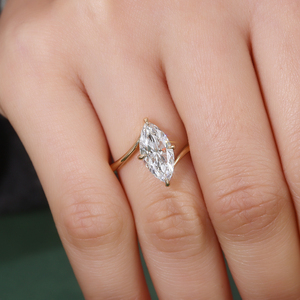 Anillo de diamante de laboratorio con corte Marquise de 3.02 quilates, personalizado, de oro macizo de 14K o 18K, con engaste de 4 puntas, estilo cursivo, para boda o compromiso. - Product Image 3