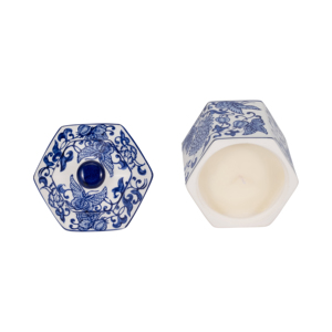 Candela in ceramica chinoiserie con coperchio, design floreale blu e bianco per soggiorno e camera da letto - Product Image 6