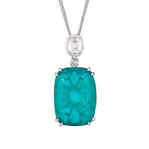 High Quality 20*28mm Square Imitation Emerald Jewelry Eco-friendly <b>Copper</b> Green Zirconia Solitaire Pendant Necklace for Women - Product Image 1