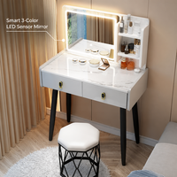 Meuble de chambre à coucher en bois, meuble de maquillage moderne adapté aux appartements, avec armoire latérale et miroir à éclairage tactile à 3 couleurs