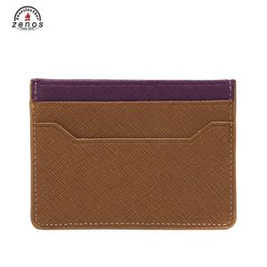 Zenos Custom Slim Cross-stripe Minimalist England Genuine Leather Card <b>Holder</b> for Men Saffiano PU Card Slots for <b>ID</b> Credit Card - Product Image 2