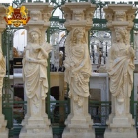 Matériaux de construction, colonne en pierre naturelle de taille personnalisée, colonne grecque romaine, pilier avec statues de femmes, colonne à fleurs romaine