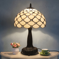 Lampe de table en verre teinté LongHuiJing de 12 pouces, abat-jour en cristal perlé, base en alliage de zinc, E26 E27 110-220V, lampe de lecture vintage