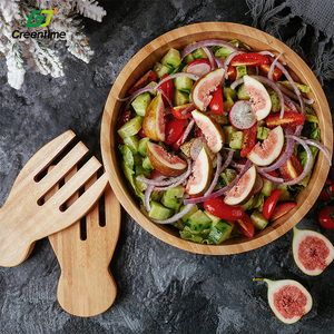 Restaurant Küche umwelt freundliche runde große Servier schale Obst Gemüse Bambus Salats ch üssel mit 2 Server - Product Image 5