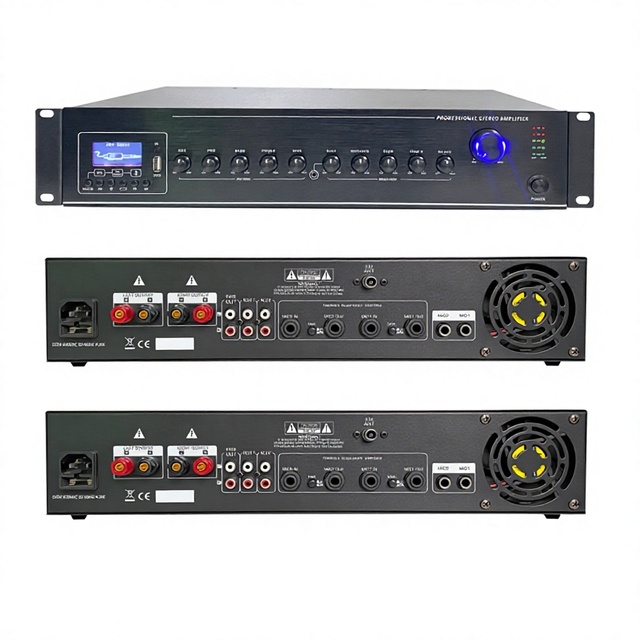 2U Rack Mount Stereo Power Amplifier 5.0 MP3 FM USB Active PA Amplifier with Microphone