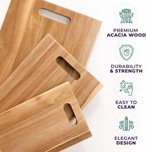 Tablas de Cortar de Madera de Acacia para Cocina, Juego de 3, Superficie Lisa, Tabla de Cortar de Madera Maciza, Bandeja para Servir con Soporte - Product Image 4