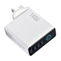 Chargeur mural de bureau intelligent 140W GaN à affichage, adaptateur de charge rapide USB Type-C PD3.1 QC3.0 pour téléphones, mobiles et ordinateurs portables