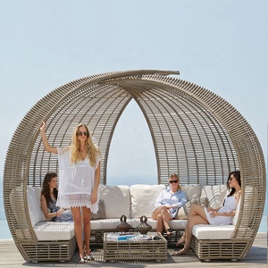 Walden <strong>Outdoor</strong> Furniture Round <strong>Daybed</strong> <strong>with</strong> <strong>Canopy</strong> Patio Rattan Resin Wicker Round Sun Bed Rope Round Lounger Metal Frame Style - Product Image 4