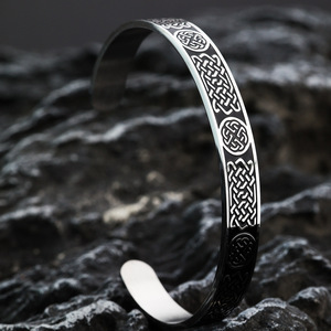 Celtic Knot Stainless Steel Cuff <b>Bracelet</b> Unisex Open C Shape Gift Jewelry - Product Image 3