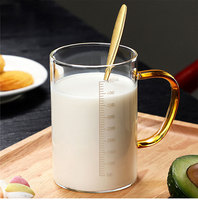 Tasse en verre graduée, style chinois, pour lait, petit-déjeuner, eau, thé, épaissie, résistante à la chaleur, compatible lave-vaisselle et micro-ondes, unisexe