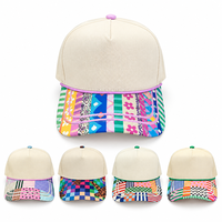 Casquette de baseball 5 panneaux en coton, vente en gros, patchwork coloré, bordure en corde, snapback, esthétique vintage, prête à l'emploi pour l'extérieur