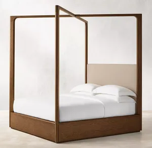 豪华卧室家具五星级酒店采用天篷设计实木橡木床